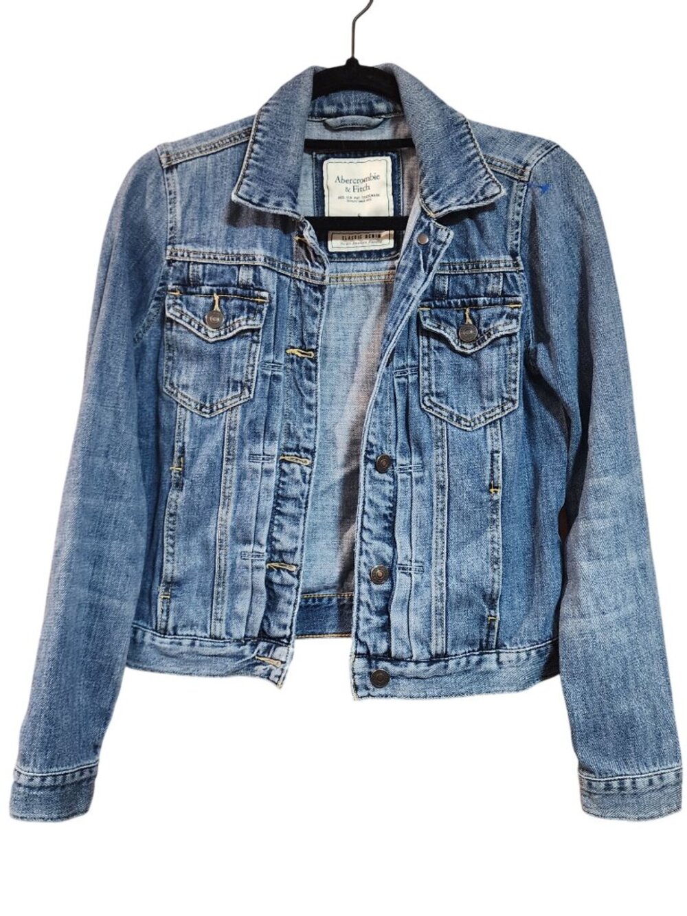 Abercrombie & Fitch Jacket Blue Denim Button Distressed Trucker Womens Size S